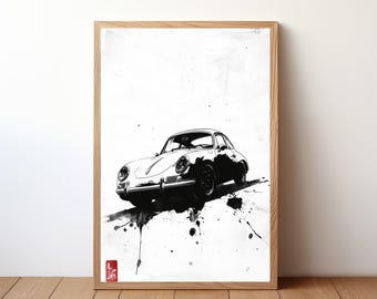 affiche vintage Porsche 356, impression Porsche, art mural voiture classique, décoration voiture de sport, art mural garage, portrait Porsche rétro, PRSH28