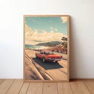 Vintage Mustang Poster, Ford Mustang Print, Classic Car Wall Art, Muscle Car Decor, Garage Wall Art, Retro Ford Mustang, STNG7