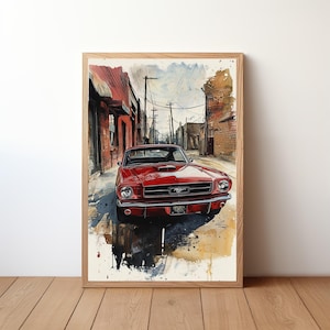 Vintage Mustang Poster, Ford Mustang Print, Classic Car Wall Art, Muscle Car Decor, Garage Wall Art, Retro Ford Mustang, STNG13