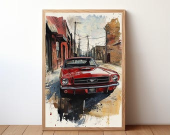 Vintage Ford mustang Poster, Ford mustang Druck, Oldtimer Wandkunst, Muskel-Auto-Dekor, Garagenwandkunst, Retro Ford mustang, STNG13
