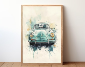 affiche vintage Porsche 356, impression Porsche, art mural voiture classique, décoration voiture de sport, art mural garage, portrait Porsche rétro, PRSH39
