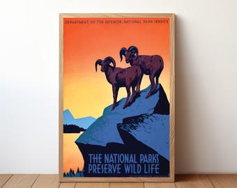 Nationale parken Preserve Wildlife poster, retro instandhouding muurkunst, vintage natuur print, schilderachtig dier decor, outdoor eco-kunst, NB04