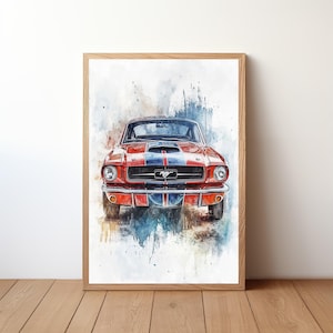 Vintage Ford Mustang Poster, Mustang Print, Classic Car Wall Art, Sports Car Decor, Garage Wall Art, Retro Mustang Portrait, STNG17