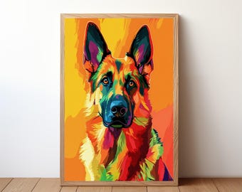 German Shepherd Pop Art Dog Poster, Dog Wall Art, Gift for Dog Lovers, Humorous Pet Decor, Pop Art Dog Artwork, DOG12
