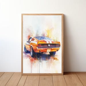 Vintage Ford Mustang Poster, Mustang Print, Classic Car Wall Art, Sports Car Decor, Garage Wall Art, Retro Mustang Portrait, STNG18