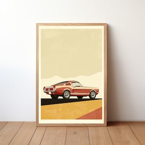 Póster de Ford Mustang vintage, impresión de Mustang, arte mural de coches clásicos, decoración de coches deportivos, arte mural de garaje, retrato de Mustang retro, STNG28