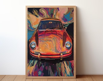 Vintage Porsche Poster, Porsche 911 Print, Classic Car Wall Art, Sports Car Decor, Garage Wall Art, Retro Porsche Portrait, Pop Art, PRSH3