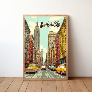 New York City Travel Poster, City Skyline Print, Retro US City Wall Art, Traveler Birthday Christmas Gift, Bedroom Home Office Décor, USTV16