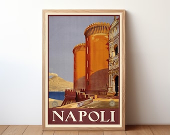 Póster de viaje vintage de Nápoles, Italia, arte mural de viaje vintage, póster de viaje retro