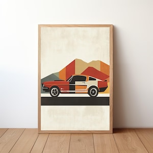 Vintage Ford Mustang Poster, Mustang Print, Classic Car Wall Art, Sports Car Decor, Garage Wall Art, Retro Mustang Portrait, STNG26