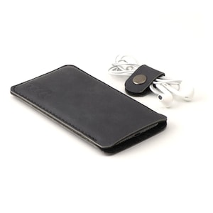Funda de piel para Samsung Galaxy S25 Ultra - Piel antracita/negra con fieltro de lana negro - Disponible para todos los modelos Galaxy