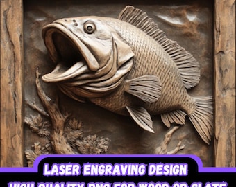Bass - Wood Laser Engraving 3D Illusion PNG File - LightBurn Ready-to-Use 3D Laser Wall Art Design