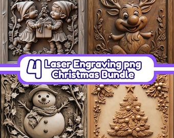 Puede incluir: Conjunto de cuatro diseños navideños de madera cortados con láser. Los diseños incluyen un muñeco de nieve, un árbol de Navidad, dos duendes que sostienen un regalo y un reno. Los diseños están todos tallados en un estilo detallado e intrincado.