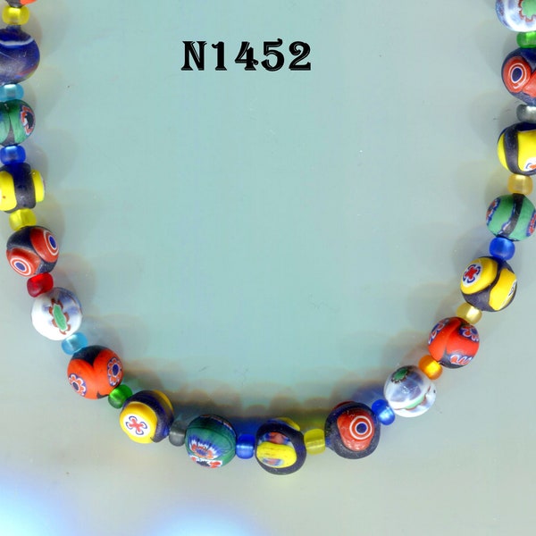 Vintage Venetian Murano Glass Beads Millefiori Necklaces 18-21" Multicolor  N1452