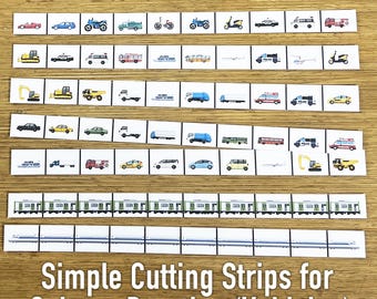 Simple Cutting Strips for Scissor Practice (Vehicles)