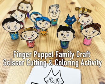 Finger Puppet Family Craft — Scissor Cutting & Coloring Activity