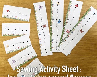 Sewing Activity Sheet : Insects flying around flowers