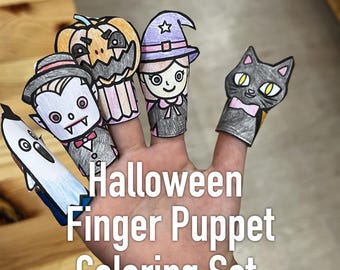 Juego de marionetas de dedo para colorear de Halloween