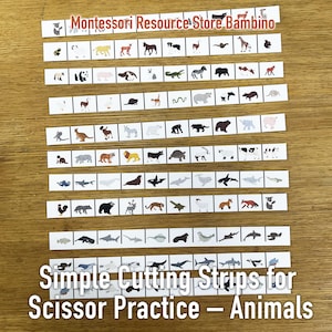 Simple Cutting Strips for Scissor Practice – Animals