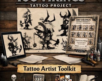Viking Tattoo Flash Pack – 10 Berserker Designs + Studio Poster & Social Media Kit | Tattoo Artist Toolkit | Norse Tattoo Project