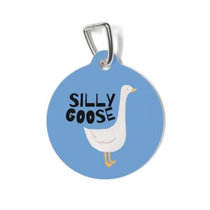 Silly Goose Pet ID Tag: Funny Dog/Cat Collar, Custom Contact Info