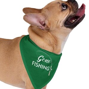 Gone Fishing Dog Bandana: Polyester, Vibrant Print