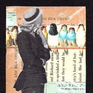 Original Collage Art, &quot;Her Chums&quot;, Handmade, Unframed Paper Collage, Wall Art, Vintage Papers, Great to Frame.