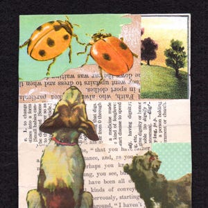 Collage artistico originale, "Coccinella, Coccinella", fatto a mano, collage di carta senza cornice, coccinella, arte murale, carte vintage, cani, ottimo da incorniciare.