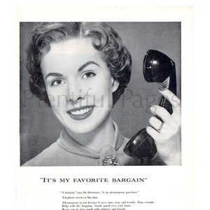 1955 Bell Telephone Vintage Ad, 1950&#39;s Fashion, Advertising Art, 1950&#39;s Telephone, Retro Telephone Ad, Great for Framing or Collage.
