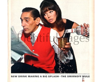 1965 Smirnoff Vodka Vintage Ad Featuring "Killer Joe" Piro, 1960's Vodka Ad, Retro Fashion, 1960's Couple, 1960's Fashion, Great to Frame.