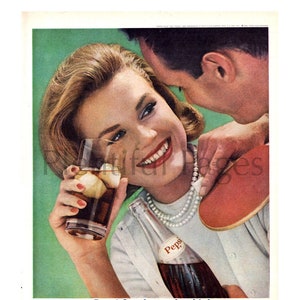 1962 Pepsi Vintage Ad, Advertising Art, Magazine Ad, 1960&#39;s Couple, Pepsi Cola, Advertisement, Great for Framing.