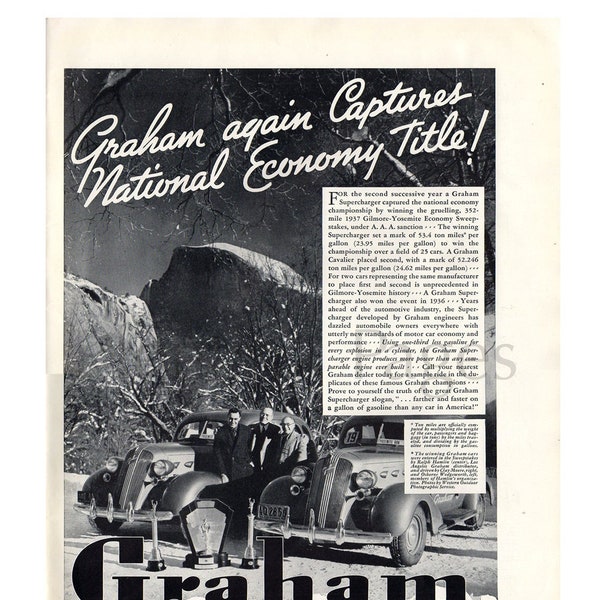 1937 Graham Supercharger Vintage Ad, Advertising Art, 1930's Car Ad, Graham Cavalier, Advertisement, Great for Framing.