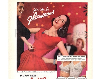 1956 Playtex Living Bra Vintage Ad, 1950's Fashion, Advertising Art, 1950's Bra, Couple Dancing, Retro Bra, Great for Framing or Collage.