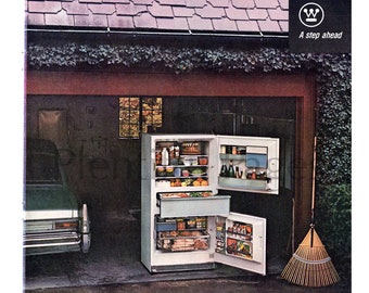 1963 Westinghouse Refrigerator Vintage Ad, Advertising Art, Magazine Ad, Refrigerator, Advertisement, Garage, Great to Frame.
