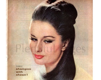 1960&#39;s Cleer Sheen Shampoo Vintage Ad, Richard Hudnut, 1960&#39;s Beauty, Advertising Art, Magazine Ad, Great to Frame.