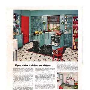 1949 Armstrong's Linoleum Floors Vintage Ad, 1940's Decor, Retro Decor, 1940's Kitchen, Advertising Art, Retro Kitchen, Great for Framing. image 1