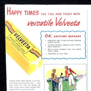 1950 Kraft Velvet Vintage Ad, Advertising Art, Magazine Ad, Print Ad, Cheese, Advertisement, Great to Frame.