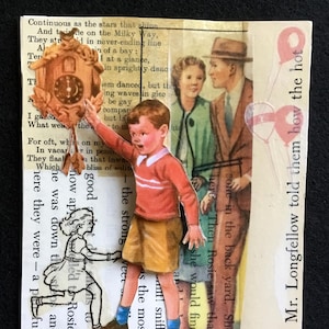 Original Collage Art, &quot;Look at the Time!&quot;, Handmade, Unframed Paper Collage, Wall Art, Vintage Papers, Great to Frame.