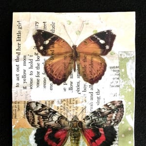 Original Collage Art, &quot;Butterflies&quot;, Handmade, Unframed Paper Collage, Wall Art, Vintage Papers, Great to Frame.