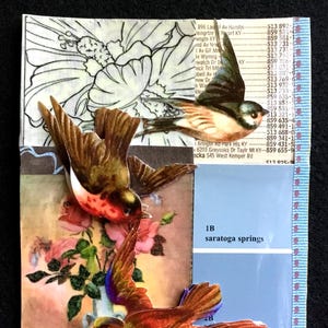 Original Collage Art, &quot;Fly Away&quot;, Handmade, Unframed Paper Collage, Wall Art, Birds, Vintage Papers, Great to Frame.