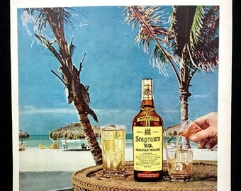 Anuncio de Seagram's en voz alta de 1957, arte publicitario de whisky vintage