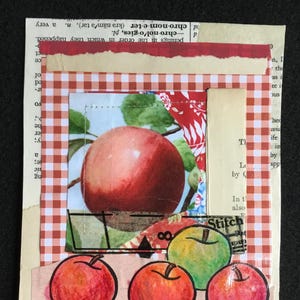 &quot;Original Collage Kunst, &quot;&quot;Äpfel&quot;&quot;, handgefertigte, ungerahmte Papiercollage, Wandkunst, Vintage Papiere, ideal zum Einrahmen.&quot;