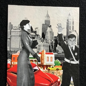 Original Collage Kunst, &quot;Stop!&quot;, handgefertigte, ungerahmte Papiercollage, Wandkunst, Vintage-Papiere, ideal zum Einrahmen.&quot;