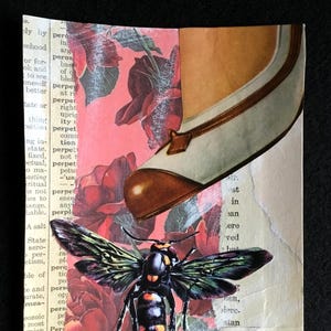 Original Collage Kunst, &quot;Squish&quot;, handgefertigte, ungerahmte Papiercollage, Wandkunst, Wespe, Vintage Papiere, ideal zum Einrahmen.&quot;