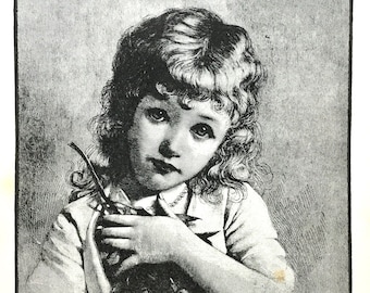 1888年ビクトリア朝時代の少女のイラスト、アンティークブックのページ