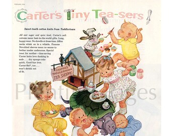Anuncio de Carter's de 1955, ropa infantil, impresión de revista vintage