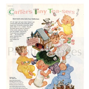 1955 Carter's Vintage Ad, Advertising Art, Children's Clothing, Magazine Page, Advertisement, Toddlertown, Ottimo per l'inquadratura.