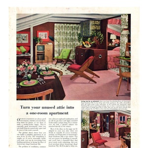 1940's Armstrong's Linoleum Floors Vintage Ad, 1940's Decor, Advertising Art, Magazine Ad, 1940's Attic Apartment, Great to Frame. image 1