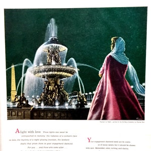 De Beers "A Diamond is Forever" de 1950 Anuncio vintage, arte publicitario, anuncio de revista, anuncio impreso, anillo de compromiso, fuente, excelente para enmarcar.