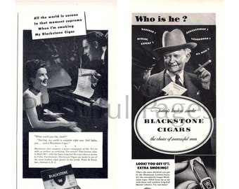 1940s Blackstone Cigar Ads, Set of 2, Vintage Magazine Art